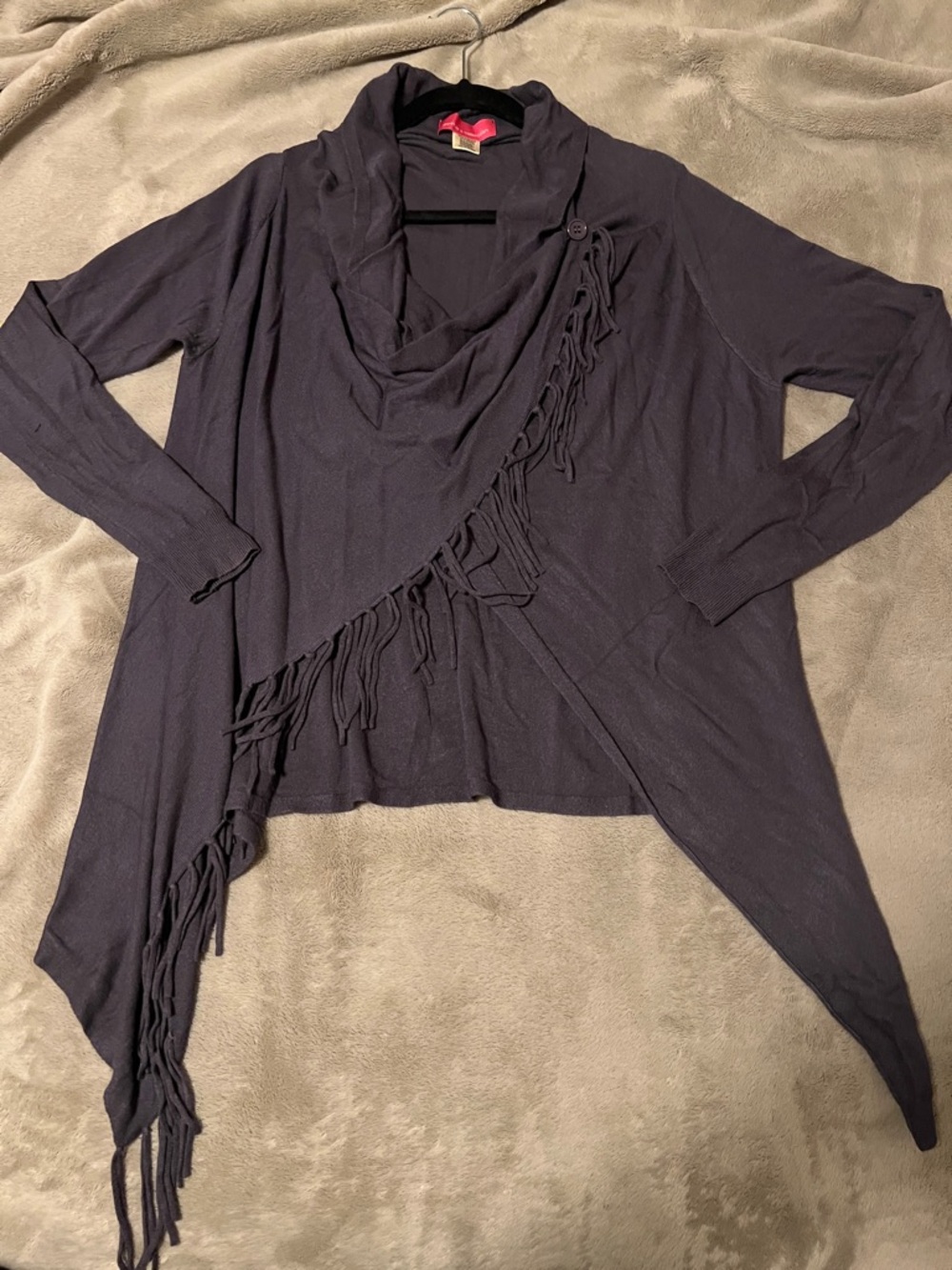 Pookie & Sebastian Fringed Asymmetric Cowl Neck Women's Shrug - Dark Gray